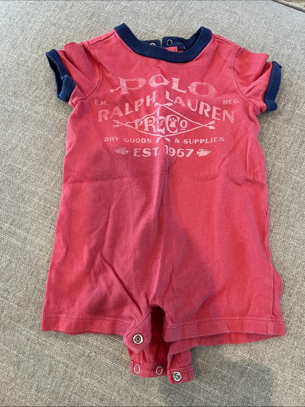 Polo by Ralph Lauren Red One-Piece Romper with Navy Trim